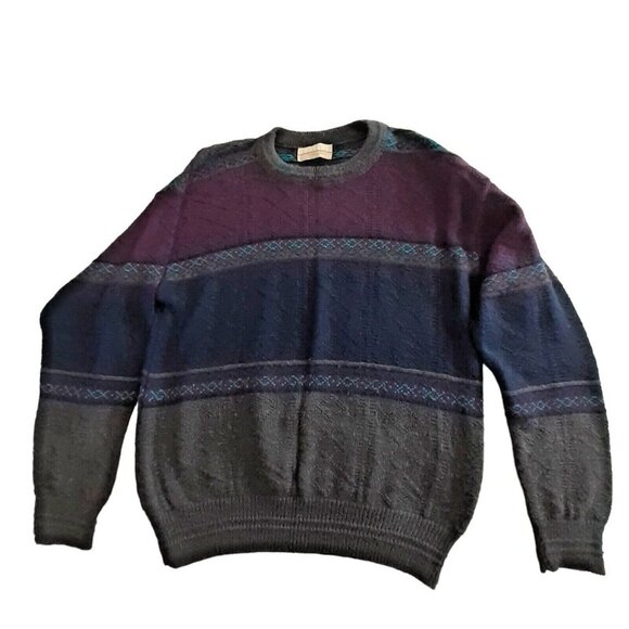 Vintage Reed St James Geometric Knit Sweater Grandpa Purple USA Made SIZE L - Picture 1 of 11